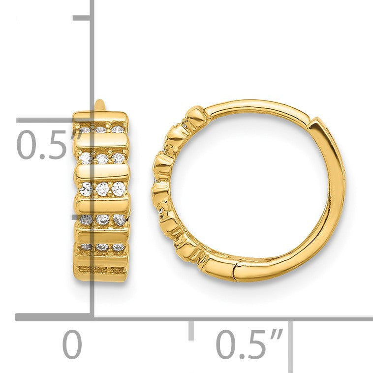 14K Polished CZ Hinged Hoop Earrings