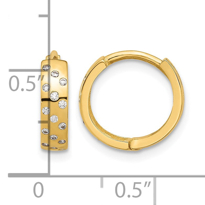 14K Polished CZ Hinged Hoop Earrings