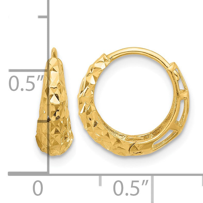 14K Polished Diamond-cut Hoop Earrings
