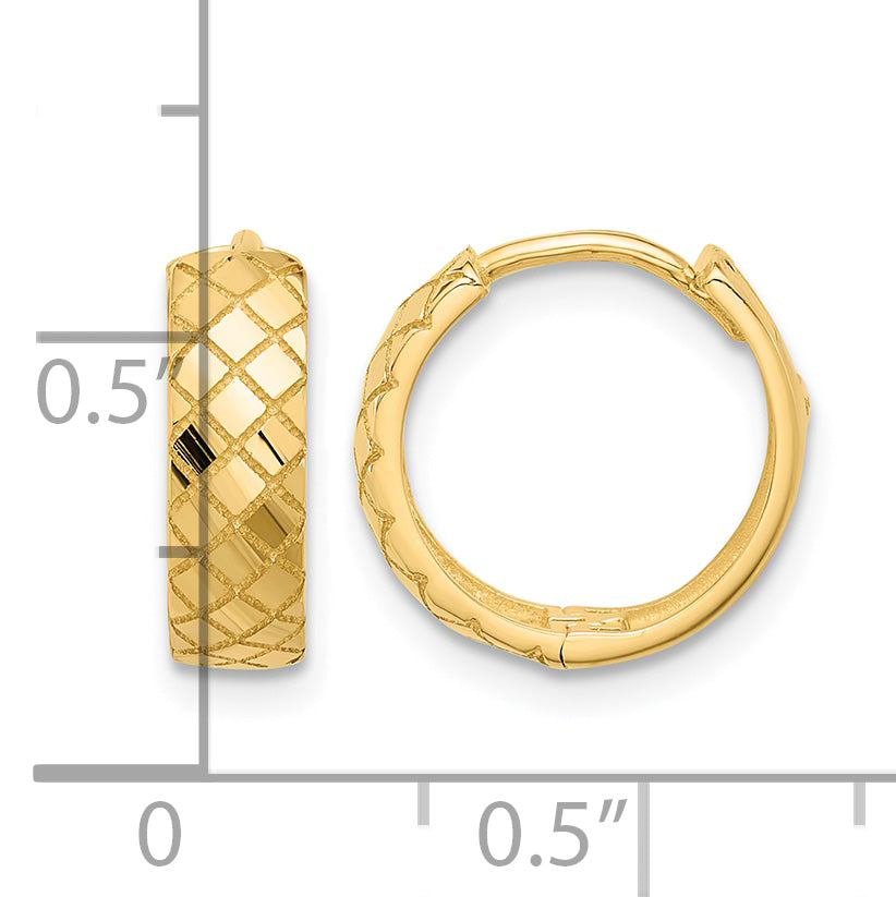 14K Polished and Etched Hinged Hoop Earrings