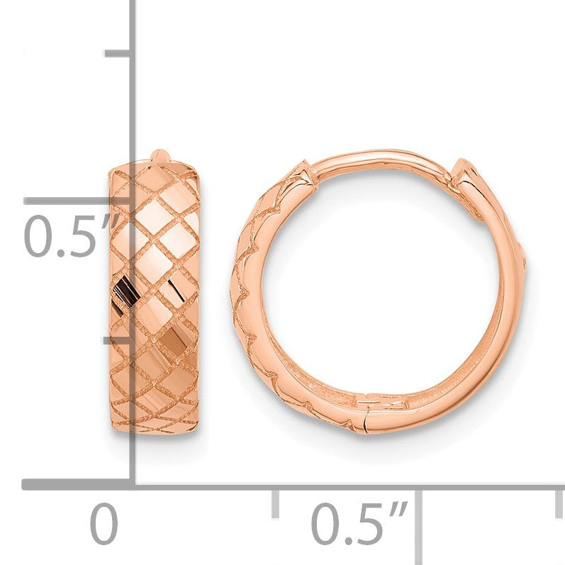 14K Rose Gold Polished and Etched Hinged Hoop Earrings