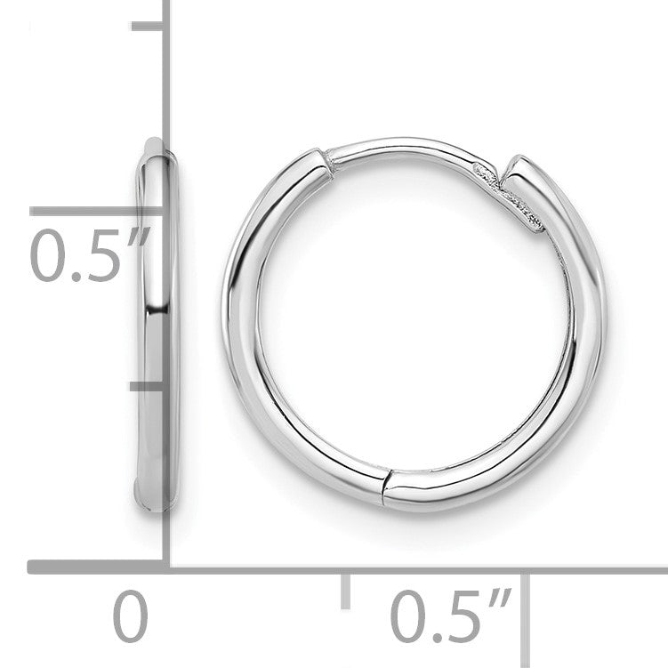 14K White Gold Polished Hinged Hoop Earrings