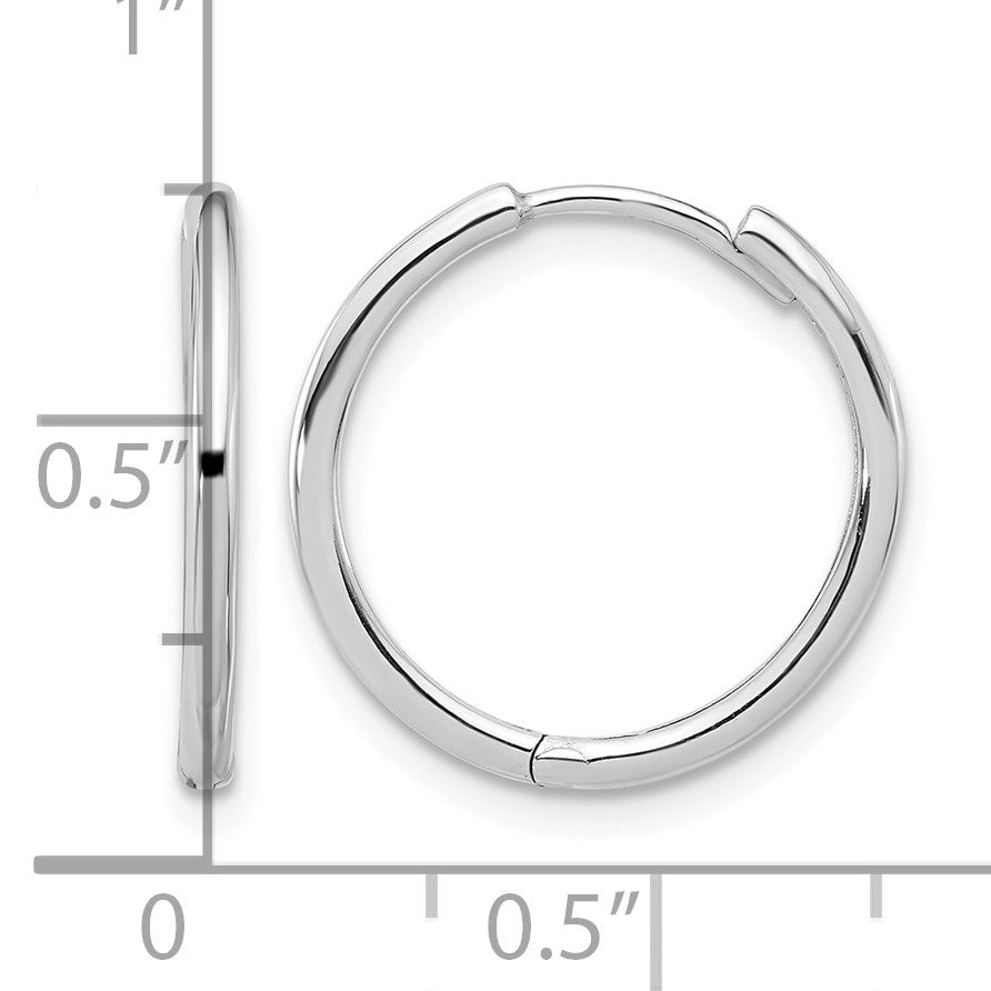 14K White Gold Polished Hinged Hoop Earrings