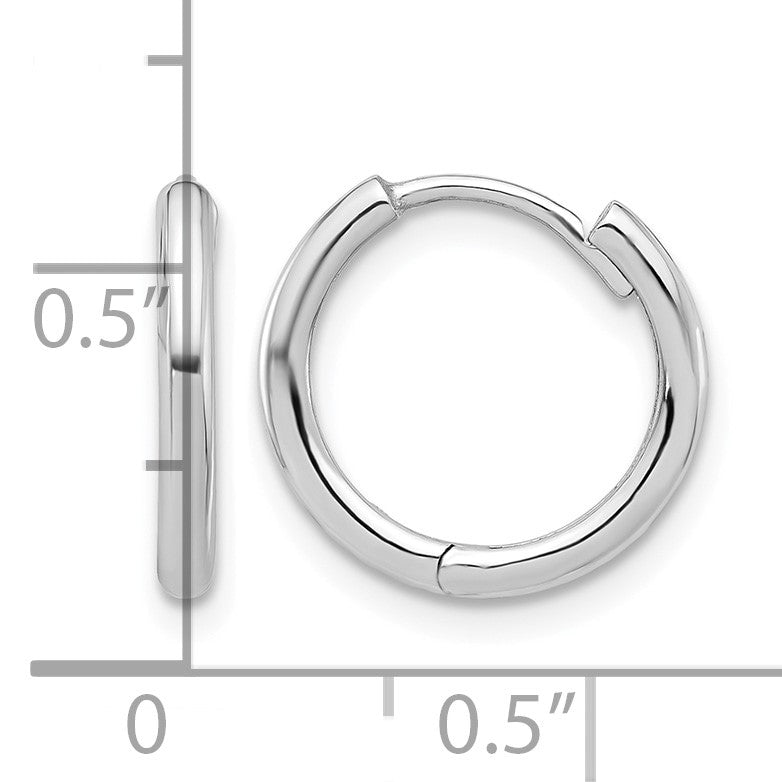 14K White Gold Polished Hinged Hoop Earrings