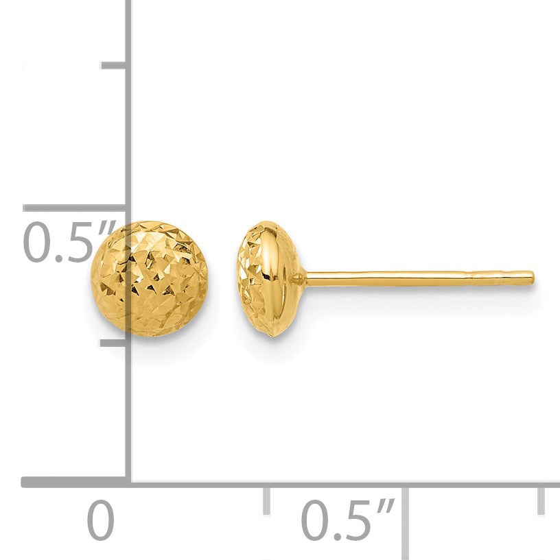 14K 5.5mm Polished Diamond-cut Puffed Round Button Post Earrings