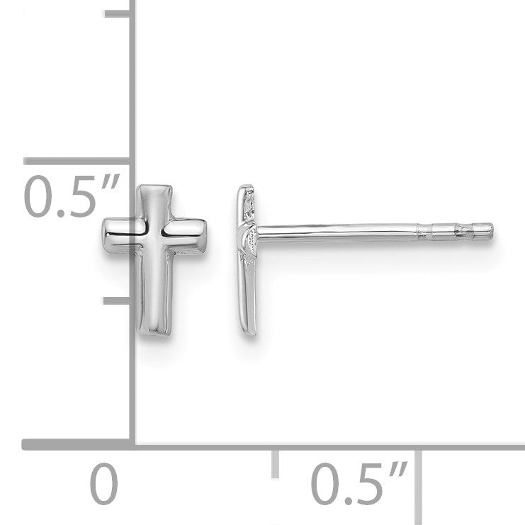 14K White Gold Polished Small Cross Post Earrings