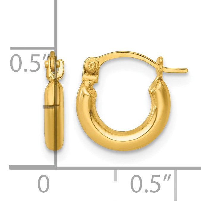 14k 2.00 x 10.00mm Polished Round Tube Hoop Earrings