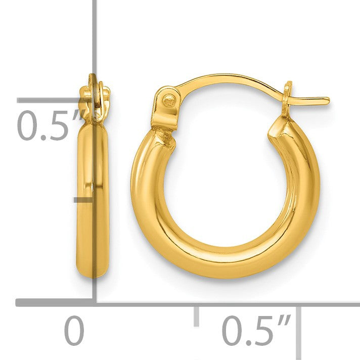14k 2.00 x 12.00mm Polished Round Tube Hoop Earrings
