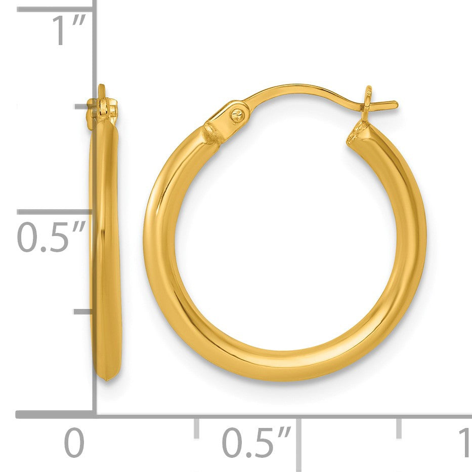 14k 2.00 x 18.00mm Polished Round Tube Hoop Earrings
