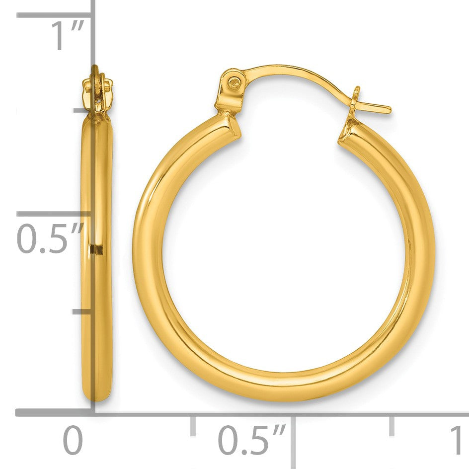14k 2.00 x 20.00mm Polished Round Tube Hoop Earrings