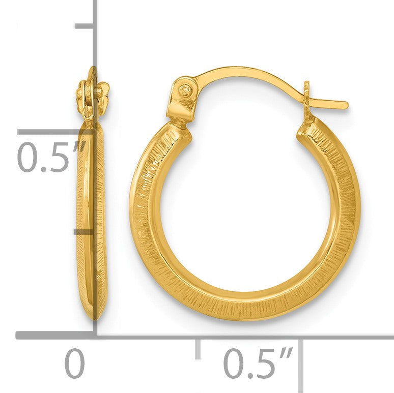 14k 1.75 x 14.00mm Polished And Textured Knife-Edge Tube Hoop Earrings