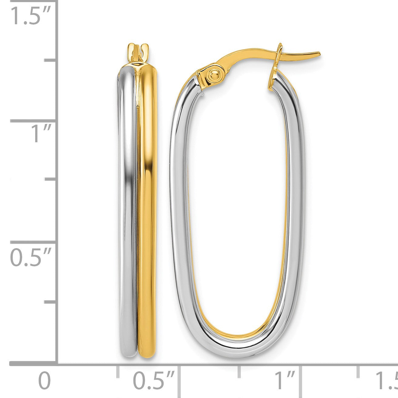 14K with White Rhodium Polished 4.00mm x 33mm Oval Hoop Earrings