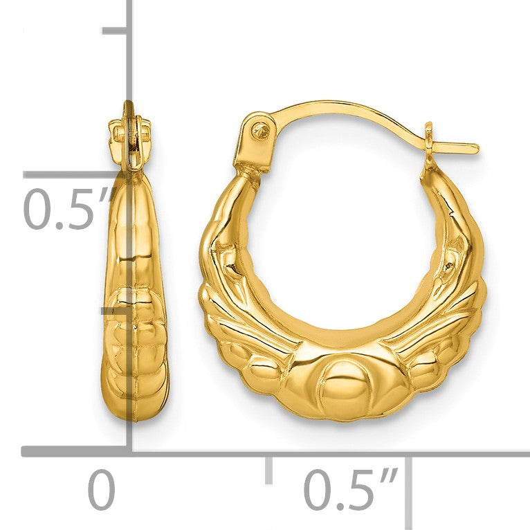 14k Polished Fancy Scalloped Hollow Hoop Earrings