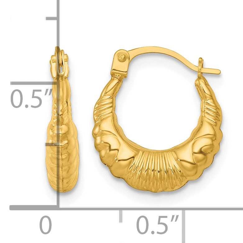 14k Polished Fancy Scalloped Hollow Hoop Earrings