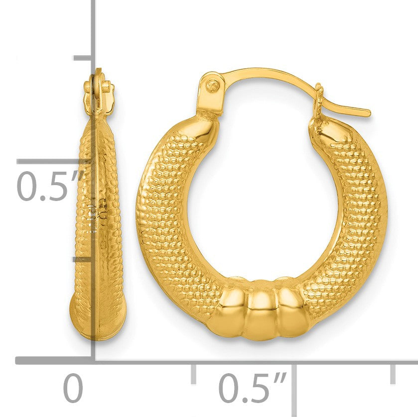 14k Polished And Textured Hollow Hoop Earrings