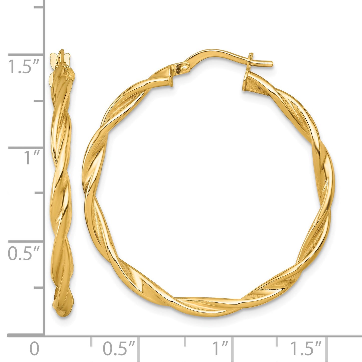 14k Polished Twisted 2.75 x 35mm Tube Hoop Earrings