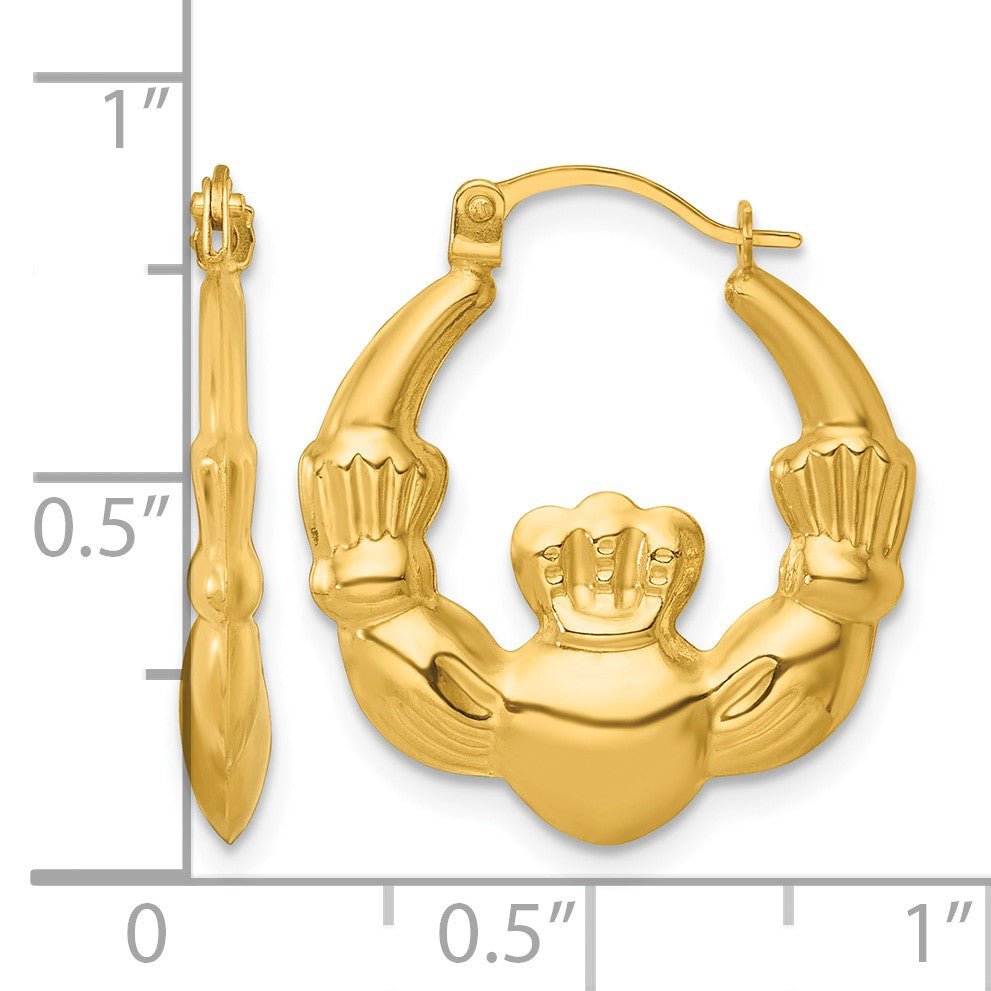 14k Polished 20.00mm Claddagh Hollow Hoop Earrings