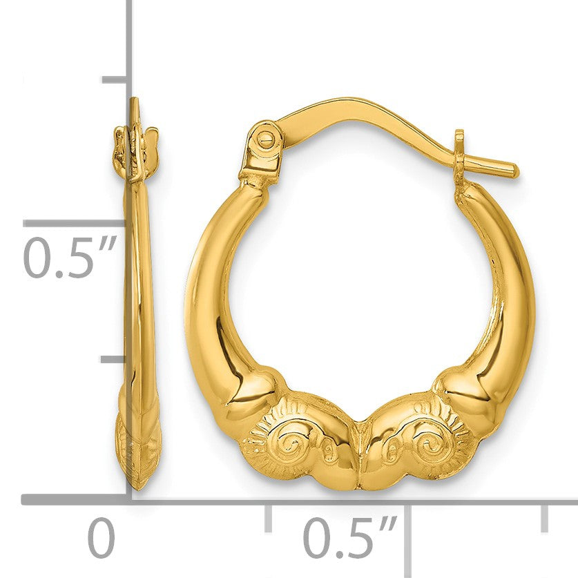 14k Polished 16.00mm Rams Head Hollow Hoop Earrings