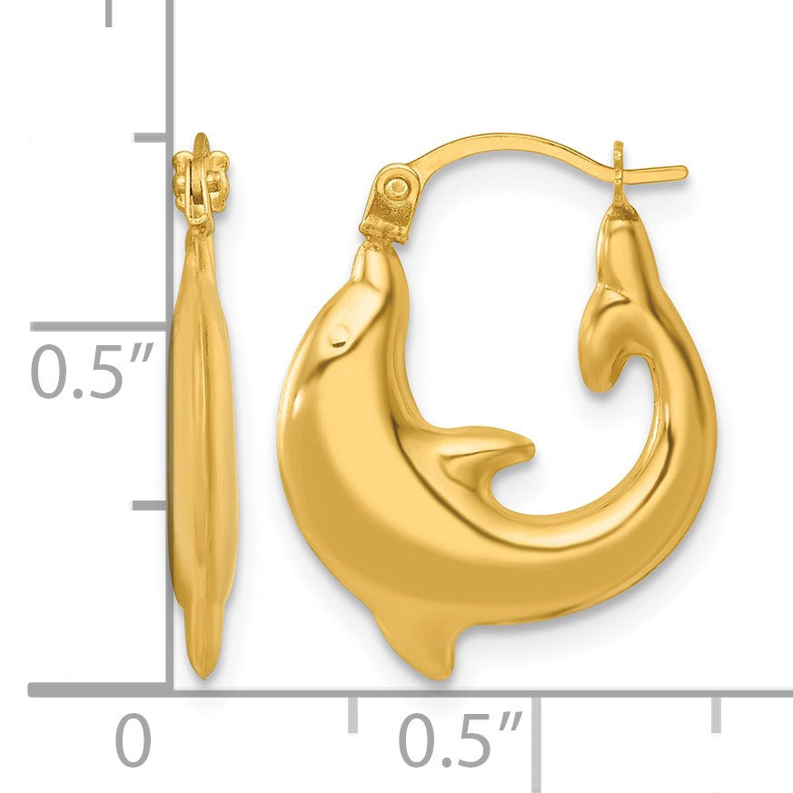 14k Polished Dolphin Hollow Hoop Earrings