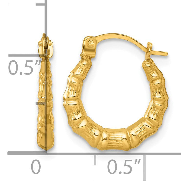 14k Polished 13.00mm Bamboo Hollow Hoop Earrings
