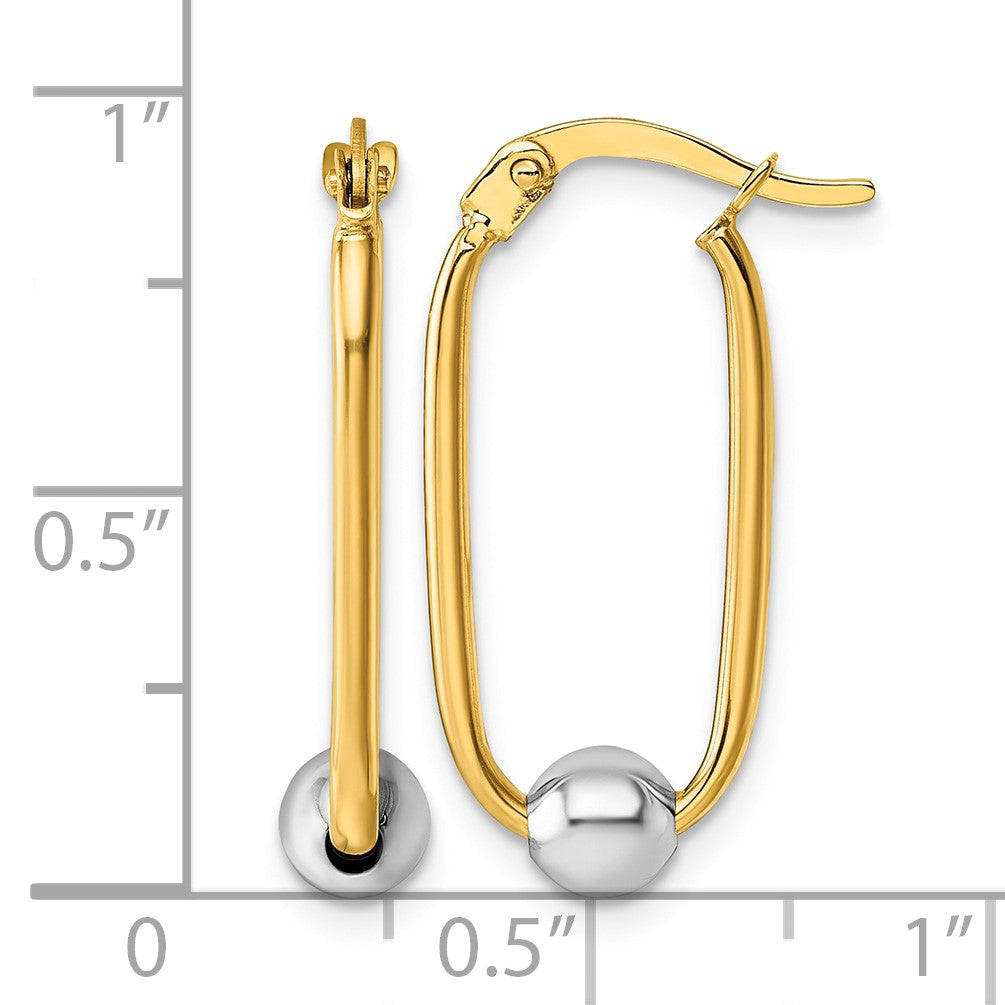 14k Two-tone Polished with Bead Oval Hoop Earrings