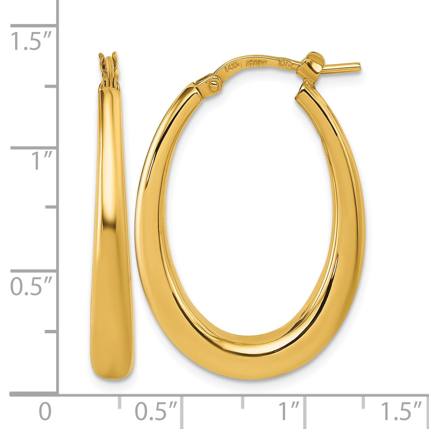 14k Polished 4mm x 30mm Graduated Puffed Oval Hoop Earrings