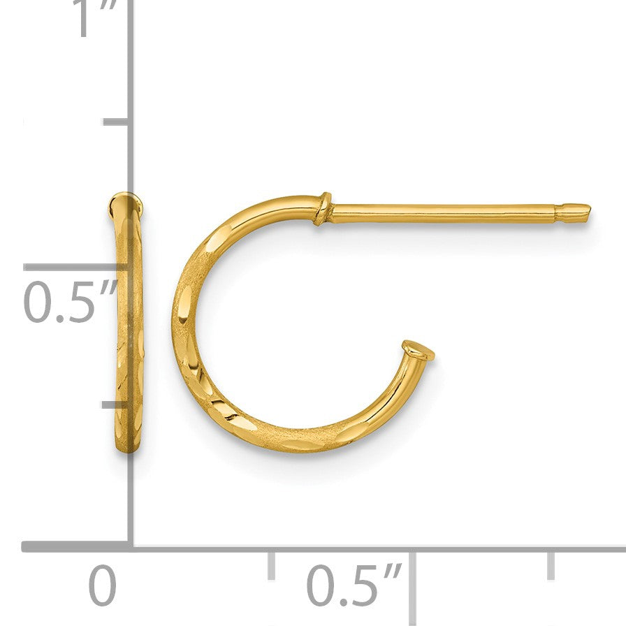 14k Polished 1.2 x 12mm Diamond-cut Solid C-Hoop Post Earrings