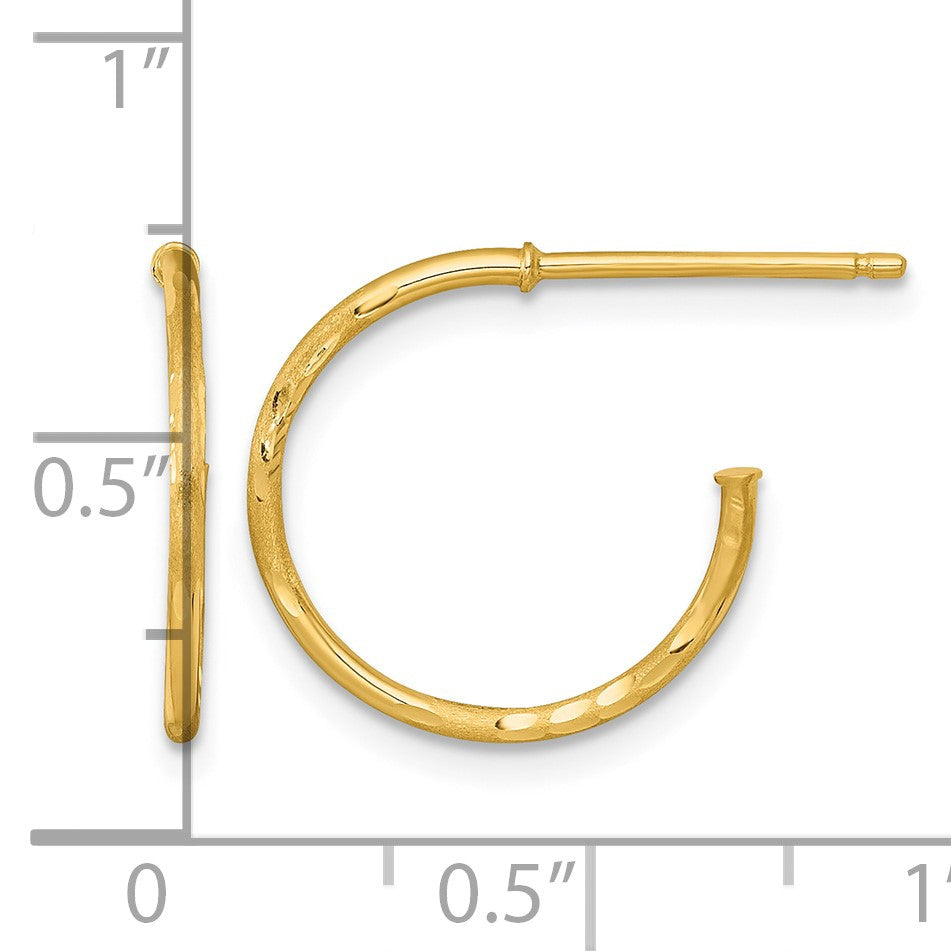 14k Polished 1.2 x 16mm Diamond-cut Solid C-Hoop Post Earrings