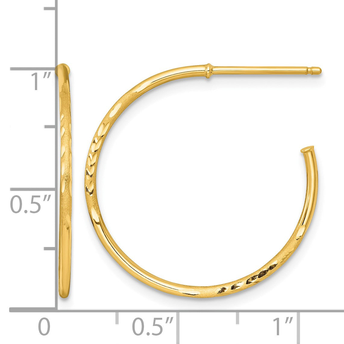 14k Polished 1.2 x 25mm Diamond-cut Solid C-Hoop Post Earrings