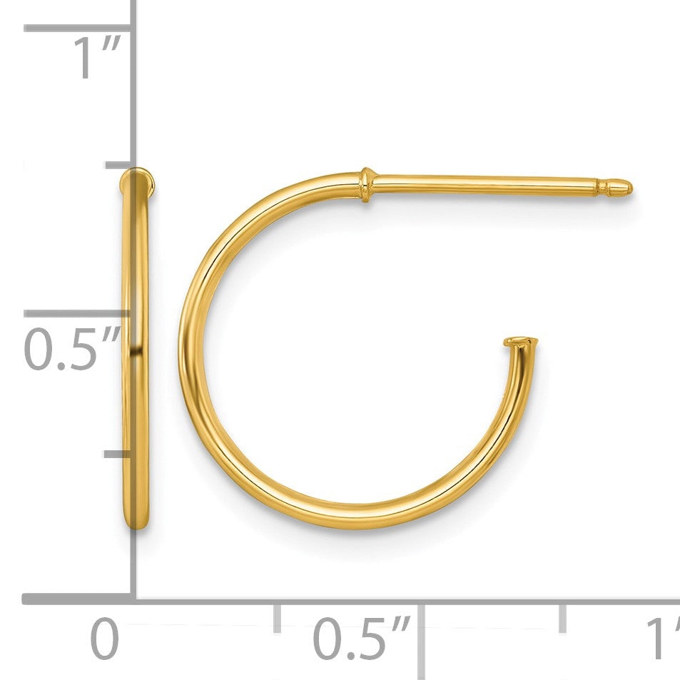 14k Polished 1.2 x 16mm Solid C-Hoop Post Earrings