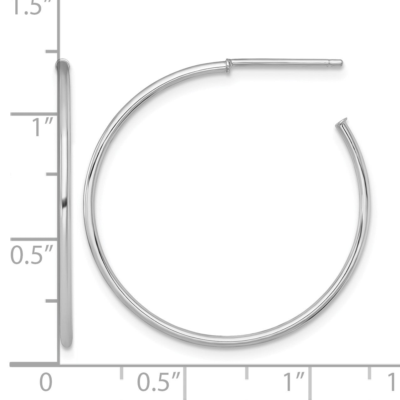 14k White Gold Polished 1.2 x 30mm Solid C-Hoop Post Earrings