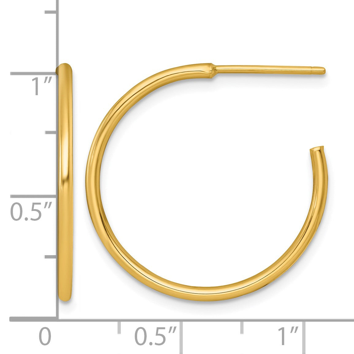 14k Polished 1.5 x 25mm Solid C-Hoop Post Earrings