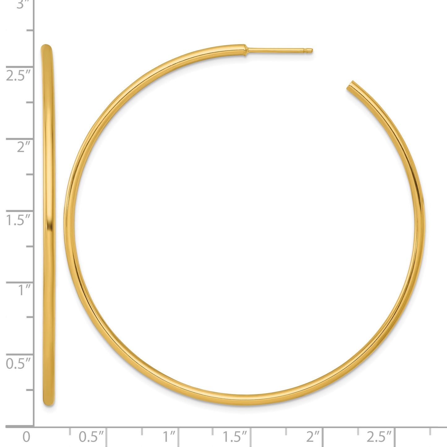 14k Polished 2.0 x 65mm Tube C-Hoop Post Earrings