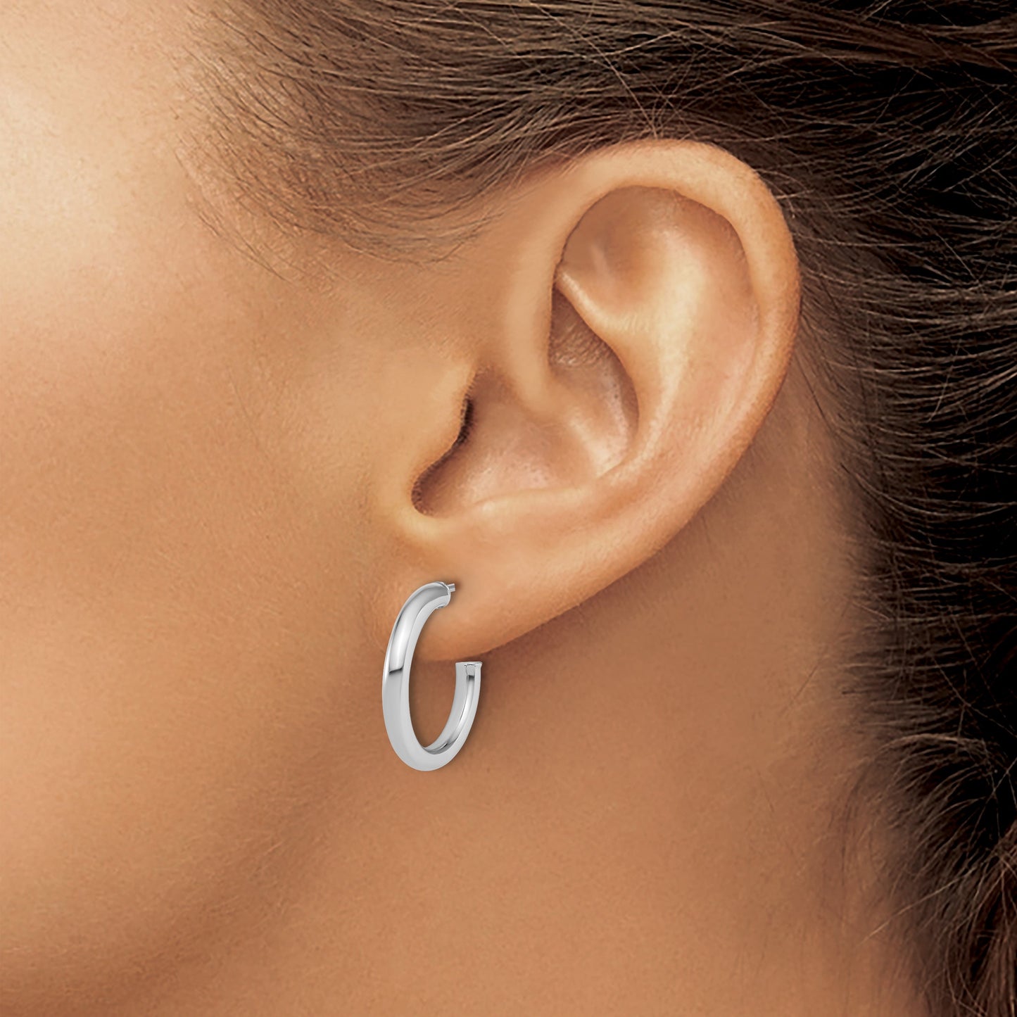 14k White Gold Polished 2.5 x 20mm Tube C-Hoop Post Earrings