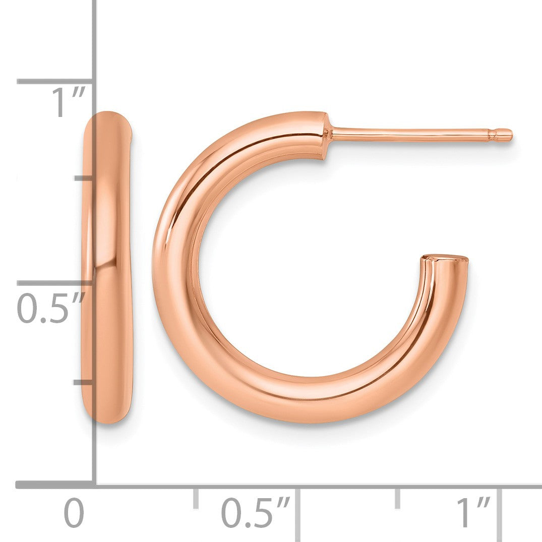 14k Rose Gold Polished 3.0 x 20mm Tube C-Hoop Post Earrings