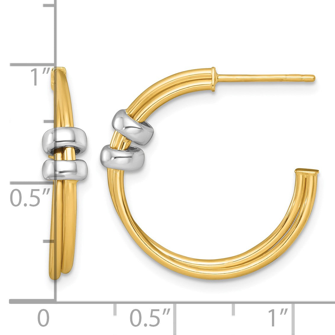 14k Two-tone Polished with Rings Double C-Hoop Post Earrings