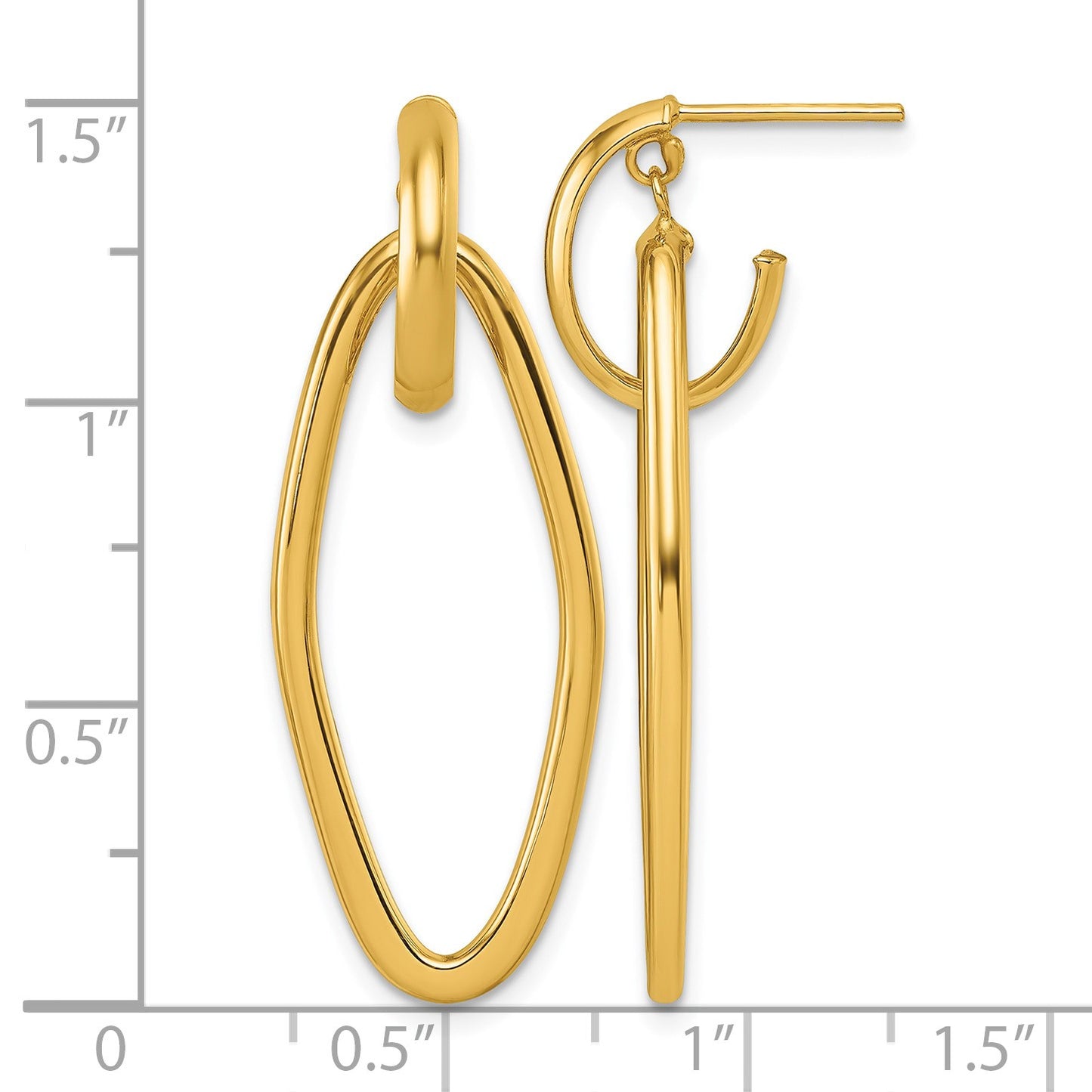 14K Polished Oval Dangle C-Hoop Post Earrings