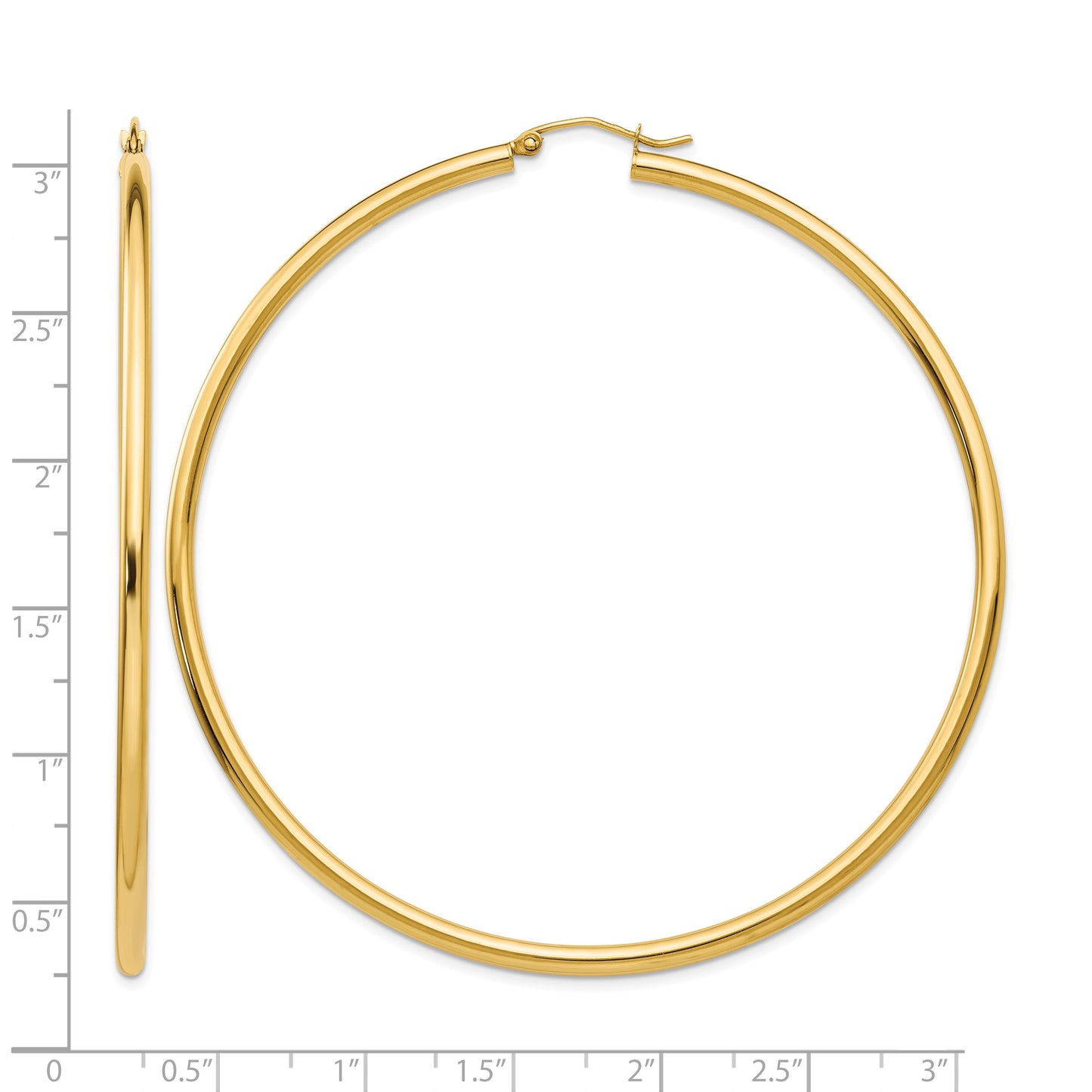 14k 2.25x70mm Polished Round Tube Hoop Earrings