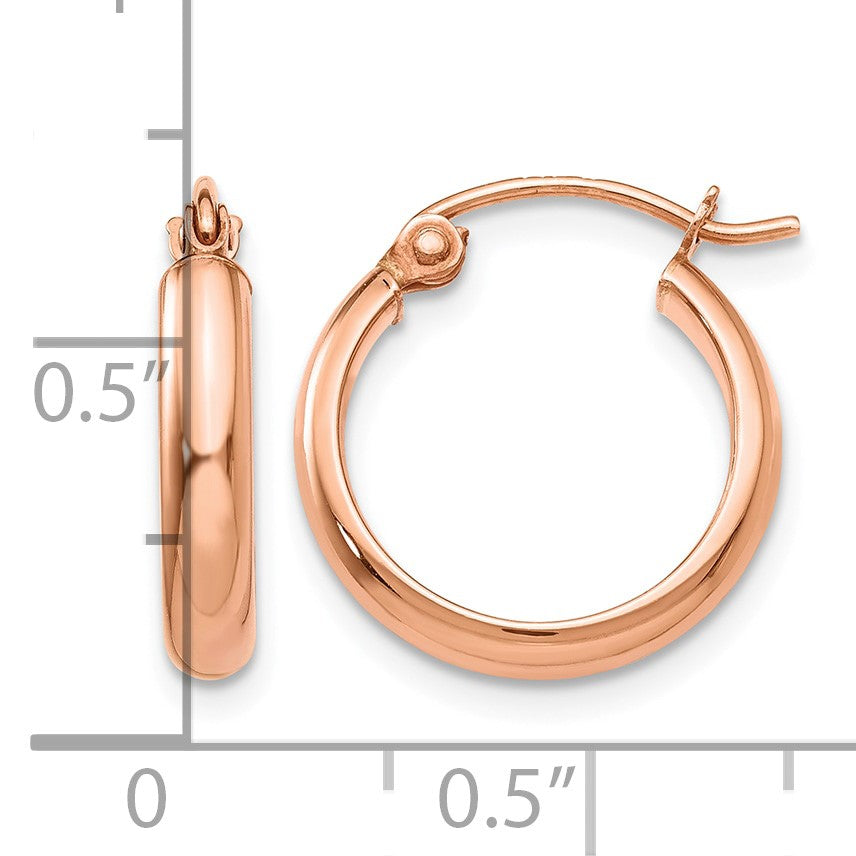 14k Rose Gold 2.75x15mm Polished Tube Hoop Earrings
