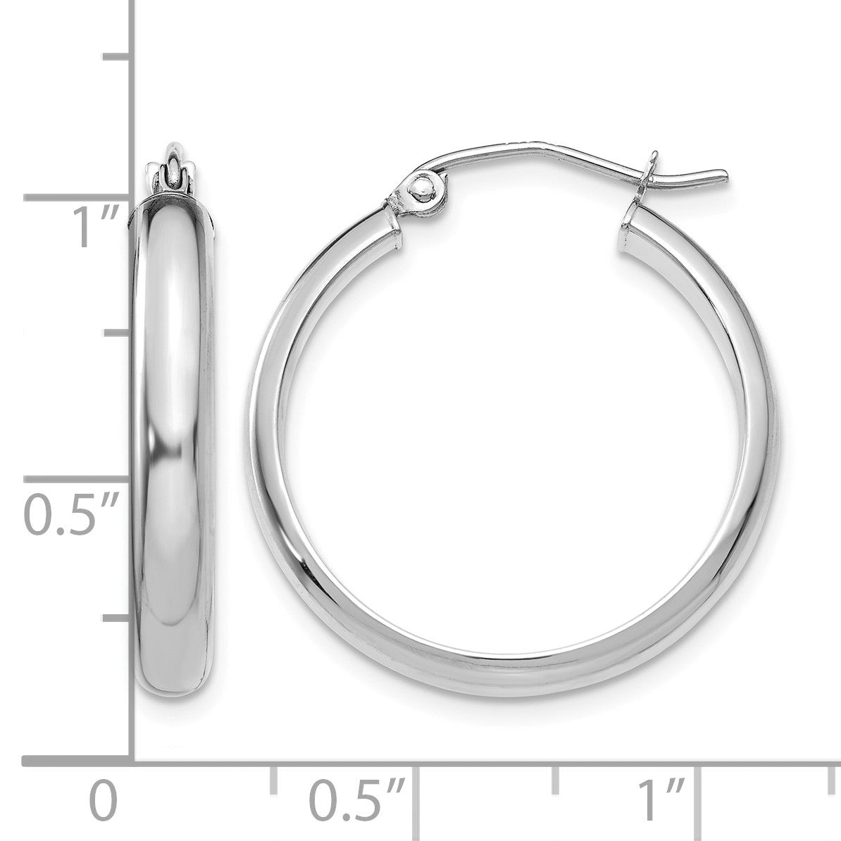 14k White Gold 3.75x21mm Round Tube Hoop Earrings