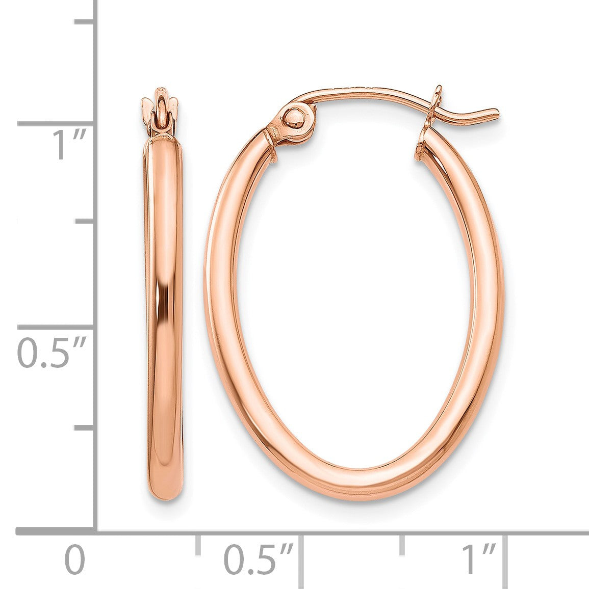 14k Rose Gold 2x24mm Polished Oval Tube Hoop Earrings