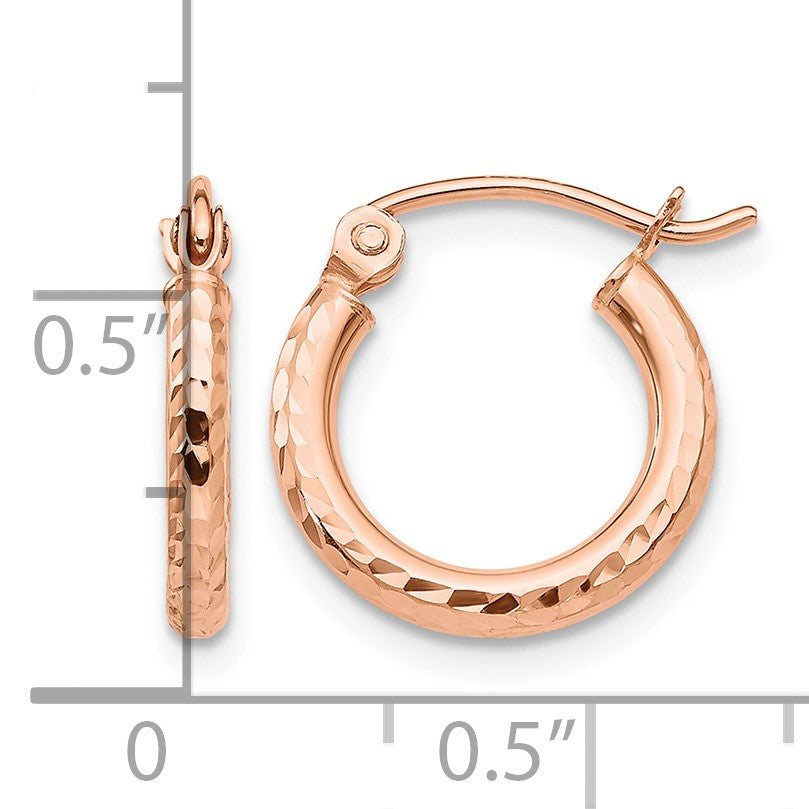 14k Rose Gold 2x13mm Lightweight Diamond-cut Tube Hoop Earrings
