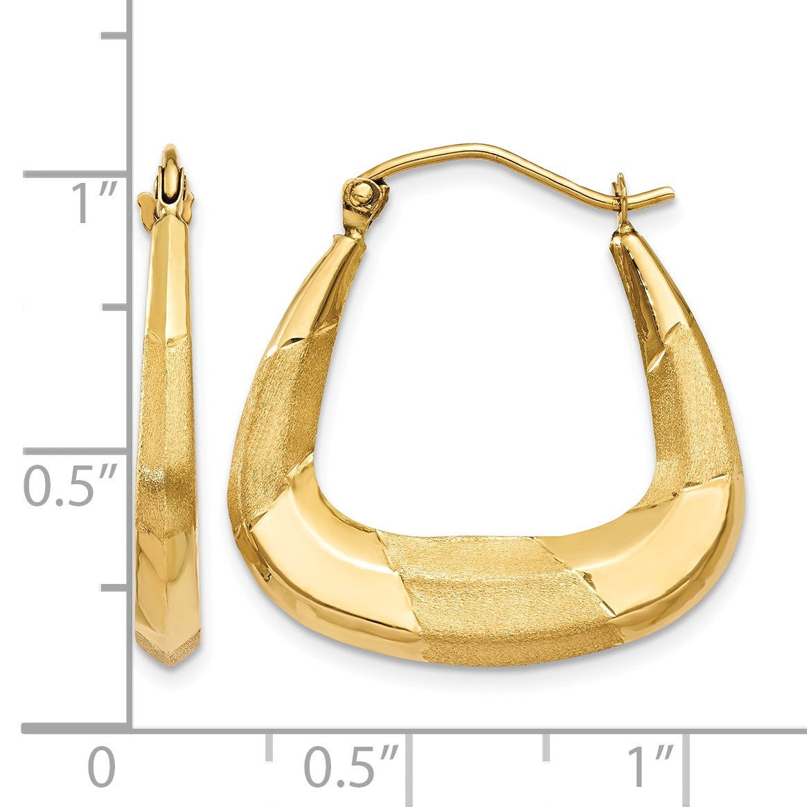 14k Polished, Satin and Diamond-cut Hoop Earrings