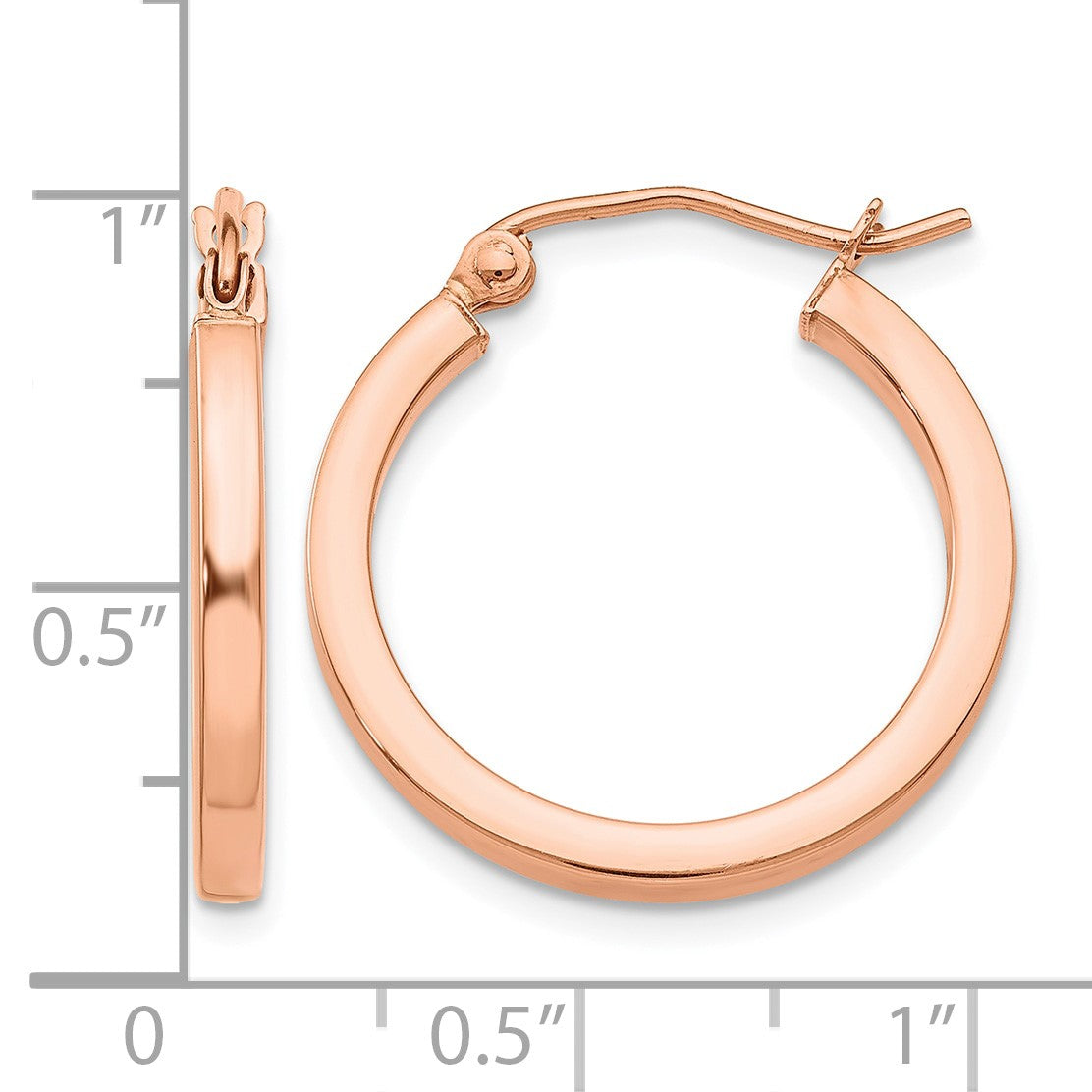 14k Rose Gold 2x20mm Polished Lightweight Square-Tube Hoop Earrings