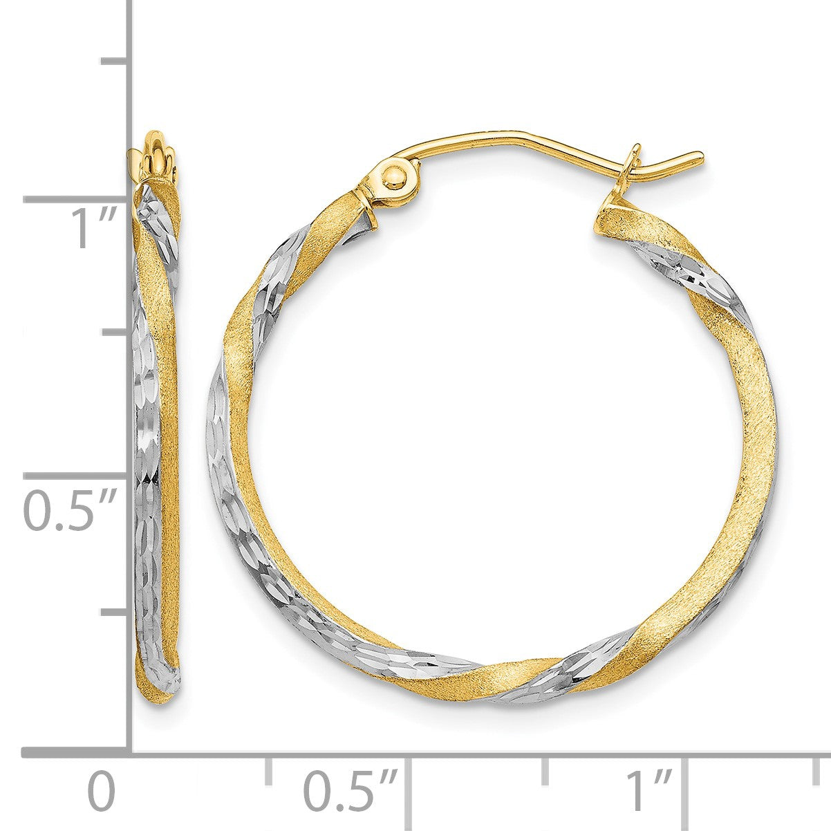 14k & Rhodium Satin Diamond Cut Twisted Hoop Earrings