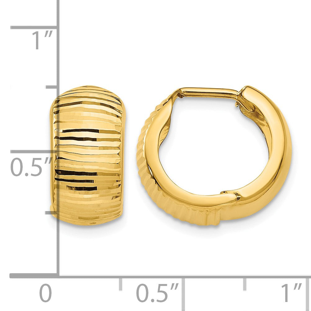 14K Gold Textured and Polished Hinged Hoop Earrings