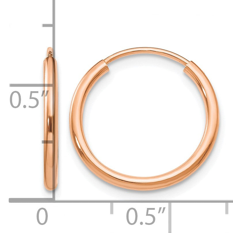 14k Rose Gold 1.5x16mm Polished Endless Tube Hoop Earrings