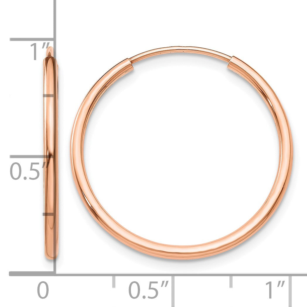 14k Rose Gold 1.5x23mm Polished Endless Tube Hoop Earrings