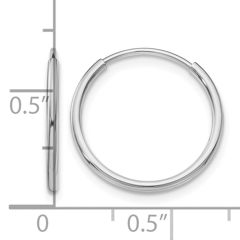 14k White Gold 1.2x16mm Polished Endless Tube Hoop Earrings