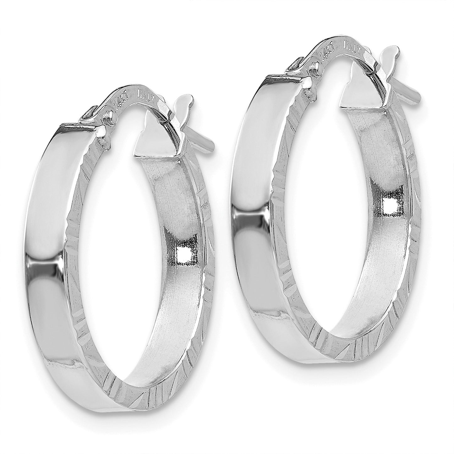 14K White Gold 3x32mm Polished with Diamond-Cut Edge Tube Hoop Earrings